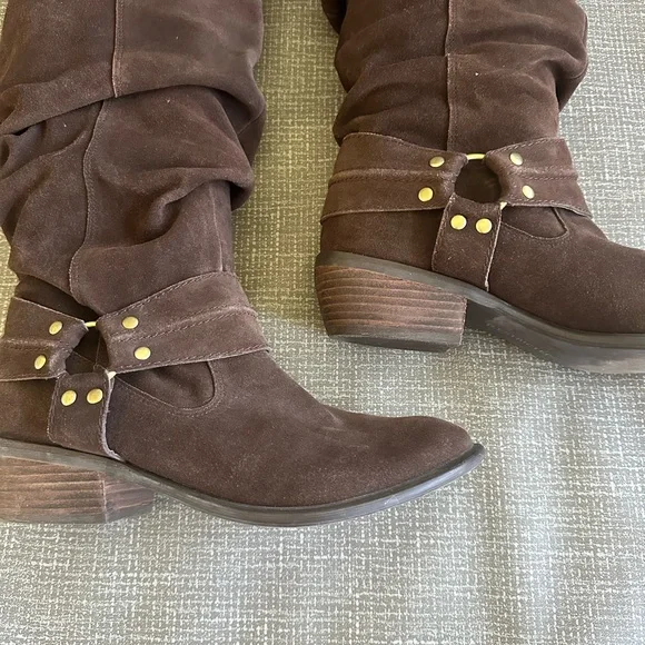 Restricted crunched Brown Suede Cowboy Knee-High Boots size - Picture 15 of 16